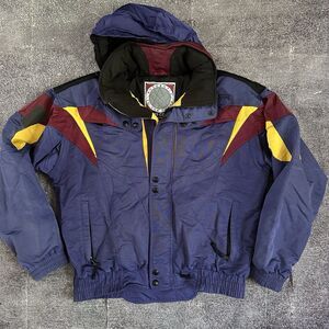 Men's Vintage 90's Hard Corps Color Block Purple Maroon Winter Coat Jacket Sz 42